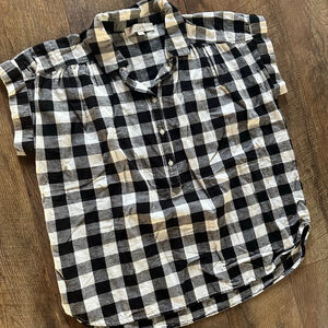 Women's LOFT Black White Gingham Button Down Shirt M